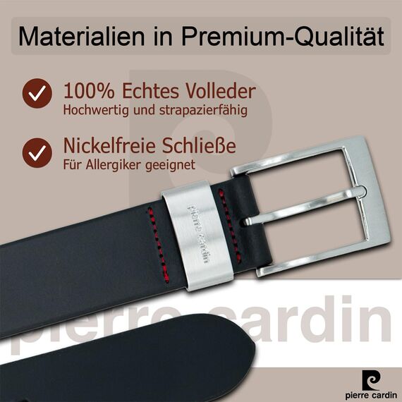 Pierre Cardin Leder-Gürtel Herren 40 mm breit, Gürtel Herren Vollledergürtel schwarz/braun, Größe/Size:Bundweite 95 cm Gesamtlänge 110 cm W 37.4 L, Farbe/Color:schwarz