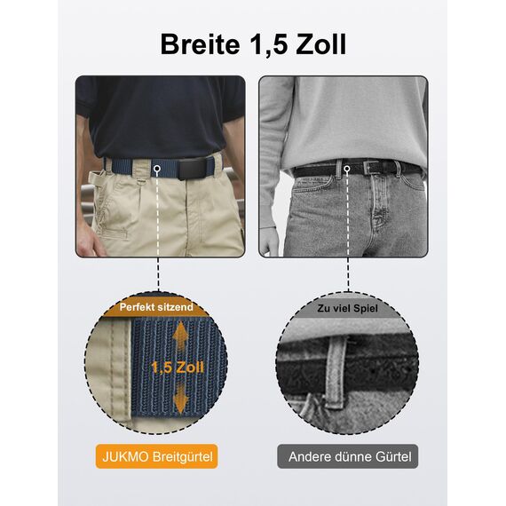 JUKMO Automatik Gürtel Herren, Nylon 3,8cm Ratsche Gürtel (Blau, S-für Taille 75cm-90cm (Länge 115cm))