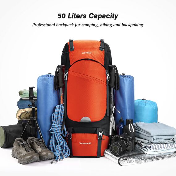 HOMIEE 50-Liter-Wanderrucksack, wasserdichter Reiserucksack für Camping mit Regenschutz, leichter Rucksack für Backpacking