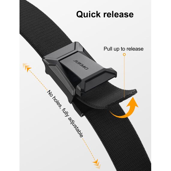 JUKMO Taktischer Stretchgürtel für Männer, Militär Arbeit Rigger Wandern,3,8cm elastische Nylon Web Ratsche Schnellspanner Gürtel in Geschenkbox (Schwarz, Medium)