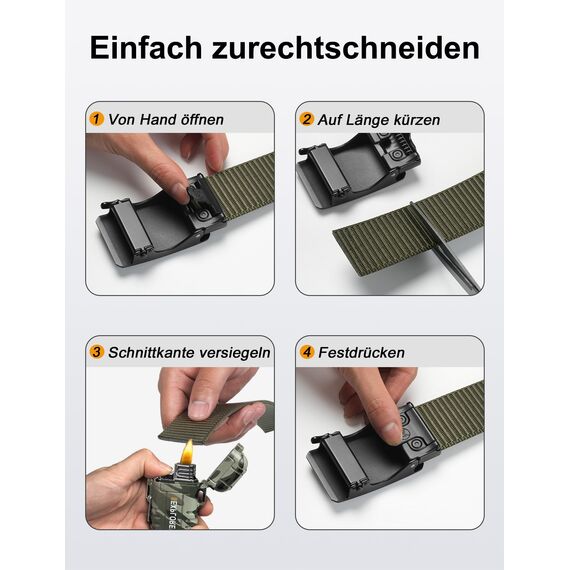 JUKMO Automatik Gürtel Herren, Nylon 3,8cm Ratsche Gürtel (Grün, L-für Taille 106cm-115cm (Länge 135cm))