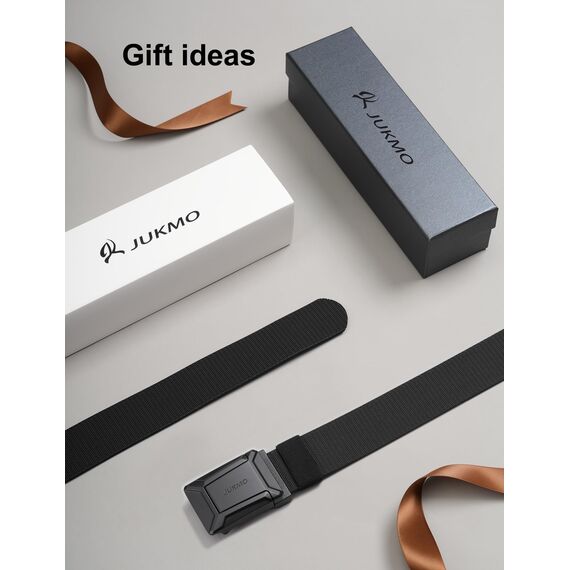 JUKMO Taktischer Stretchgürtel für Männer, Militär Arbeit Rigger Wandern,3,8cm elastische Nylon Web Ratsche Schnellspanner Gürtel in Geschenkbox (Schwarz, Medium)