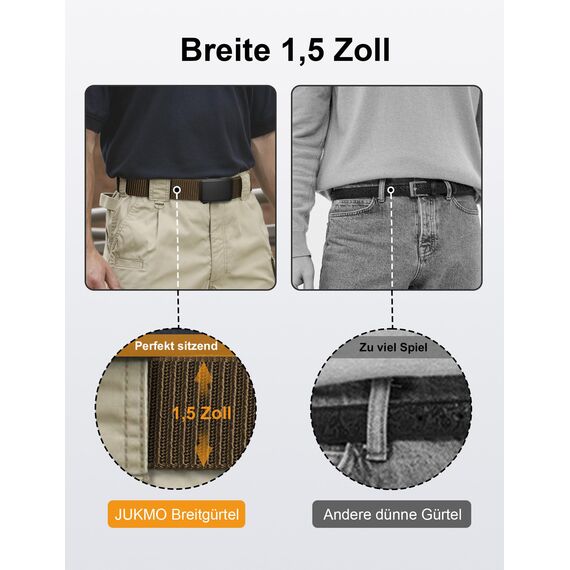 JUKMO Automatik Gürtel Herren, Nylon 3,8cm Ratsche Gürtel (Kojote, L-für Taille 106cm-115cm (Länge 135cm))