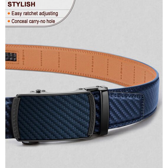 BULLIANT Gürtel Herren, Gürtel Ratsche Ledergürtel Automatikschließe für Herren Anzug Business Kleidung,Breit 35mm,Größe Angepasst(Navy Blau-110cm/30-36" taille verstellbar)