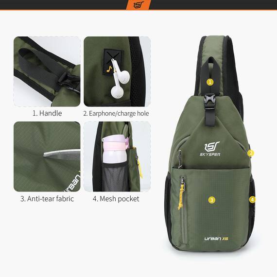 SKYSPER Brusttasche Herren Sling Bag Klein Crossbody Bags Männer Damen Leicht Schultertasche Umhängetasche Wandern Outdoor Reisen