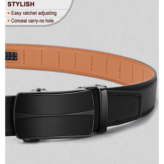 BULLIANT Gürtel Herren, Gürtel Ratsche Ledergürtel Automatikschließe für Herren Anzug Business Kleidung,Breit 35mm,Größe Angepasst(Schwarz-110cm/30-36" taille verstellbar)