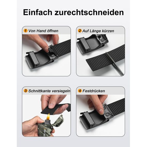 JUKMO Automatik Gürtel Herren, Nylon 3,8cm Ratsche Gürtel (Schwarz, M-für Taille 91cm-105cm (Länge 125cm))