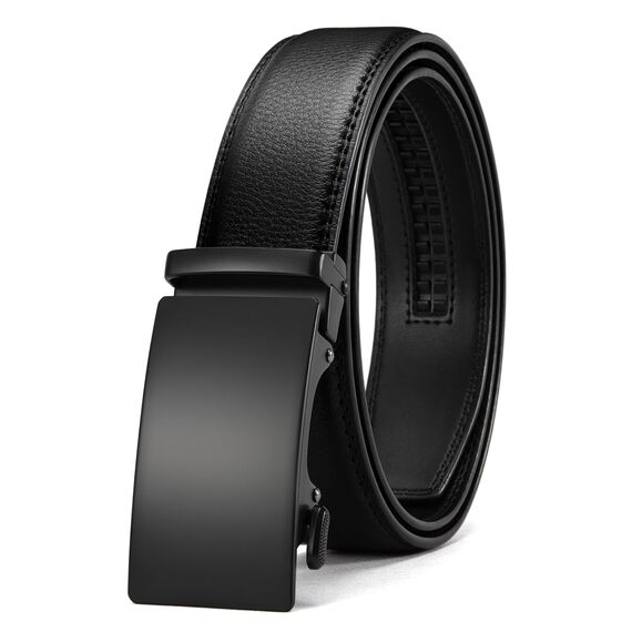 CHAOREN Automatik Gürtel Herren, Buckley Ledergürtel Ratsche Automatikschließe für Herren Business Anzug, 35mm Breit Gürtel Ohne Löcher, Größe Angepasst - Schwarz