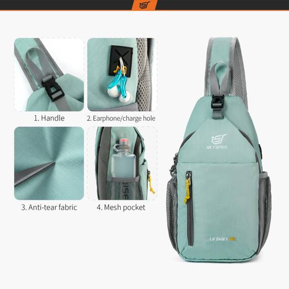 SKYSPER Schultertasche Brusttasche Leichte Sling Bag Klein Wasserfest Crossbody Umhängetasche zum Wandern Outdoor Sports Reise