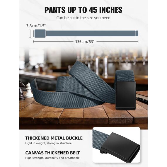 LXMY Gürtel Herren,Herren Gürtel Ohne Löcher,Stufenlos Verstellbar Canvas Stoff Gürtel Herren,Der Outdoor Business Arbeitsgürtel Passt überall Hin(Grau)