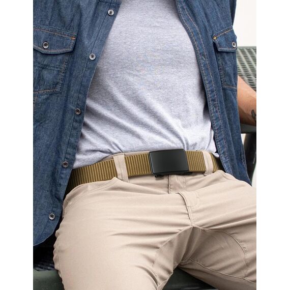 JUKMO Automatik Gürtel Herren, Nylon 3,8cm Ratsche Gürtel (Kojote, L-für Taille 106cm-115cm (Länge 135cm))