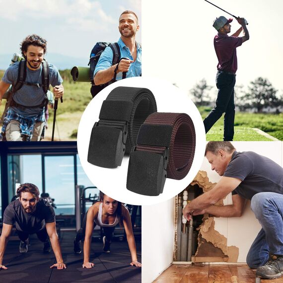 Chalier 2er Unisex Gürtel Nylon Canvas Belt für Damen und Herren, Stufenlos Verstellbarer Stoffgürtel, Länge 130 cm, Breite ca. 3,8 cm, mit Kunststoff Schnalle MEHRWEG