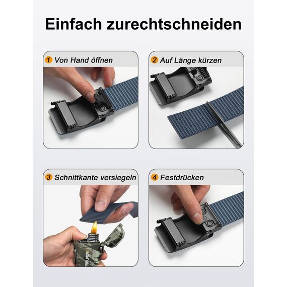 JUKMO Automatik Gürtel Herren, Nylon 3,8cm Ratsche Gürtel (Blau, M-für Taille 91cm-105cm (Länge 125cm))