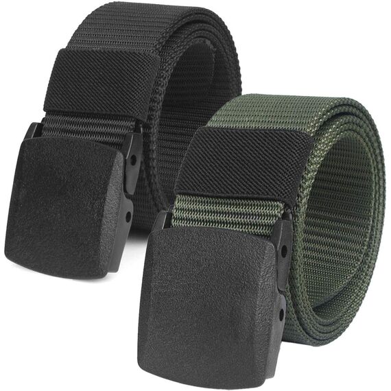 Chalier 2er Unisex Gürtel Nylon Canvas Belt für Damen und Herren, Stufenlos Verstellbarer Stoffgürtel, Länge 130 cm, Breite ca. 3,8 cm, mit Kunststoff Schnalle MEHRWEG