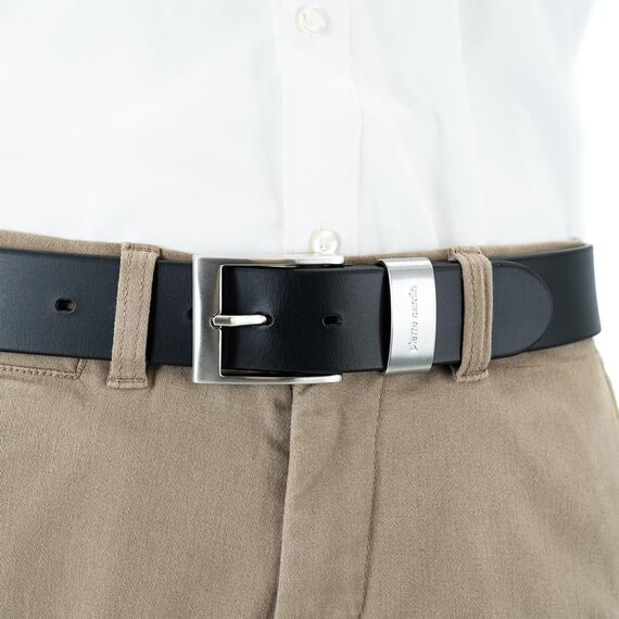 Pierre Cardin Leder-Gürtel Herren 40 mm breit, Gürtel Herren Vollledergürtel schwarz/braun, Größe/Size:Bundweite 95 cm Gesamtlänge 110 cm W 37.4 L, Farbe/Color:schwarz