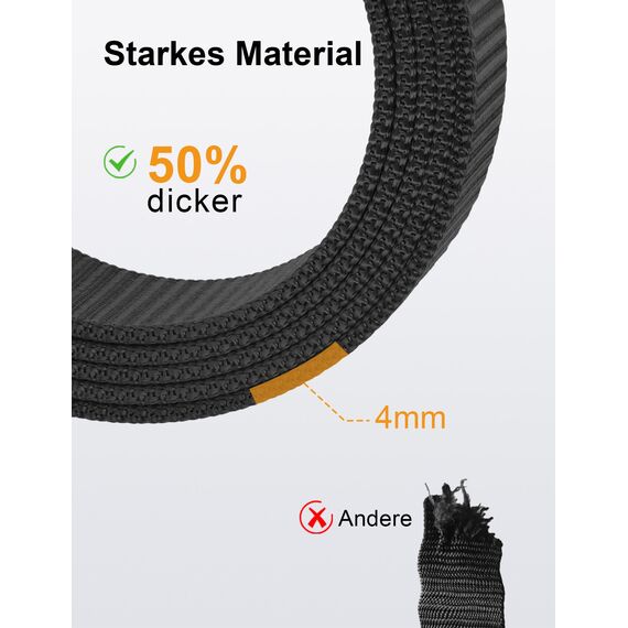 JUKMO Automatik Gürtel Herren, Nylon 3,8cm Ratsche Gürtel (Schwarz, M-für Taille 91cm-105cm (Länge 125cm))