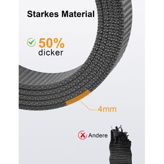 JUKMO Automatik Gürtel Herren, Nylon 3,8cm Ratsche Gürtel (Grau, XXXL-für Taille 136cm-145cm (Länge 165cm))