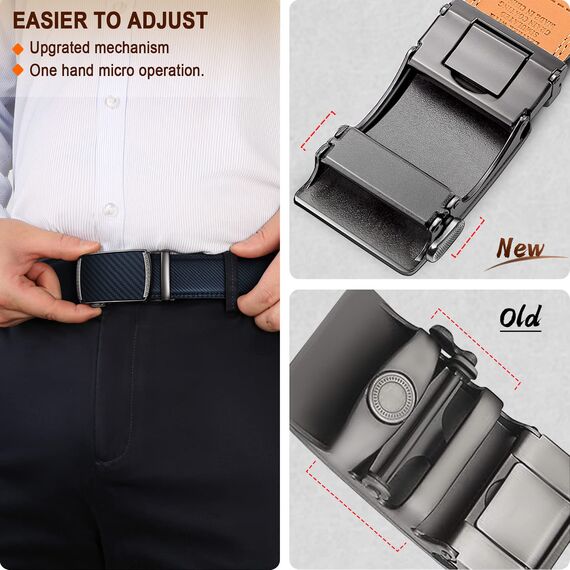 BULLIANT Gürtel Herren, Gürtel Ratsche Ledergürtel Automatikschließe für Herren Anzug Business Kleidung,Breit 35mm,Größe Angepasst(Antique Blue-105cm/28-34" taille verstellbar)