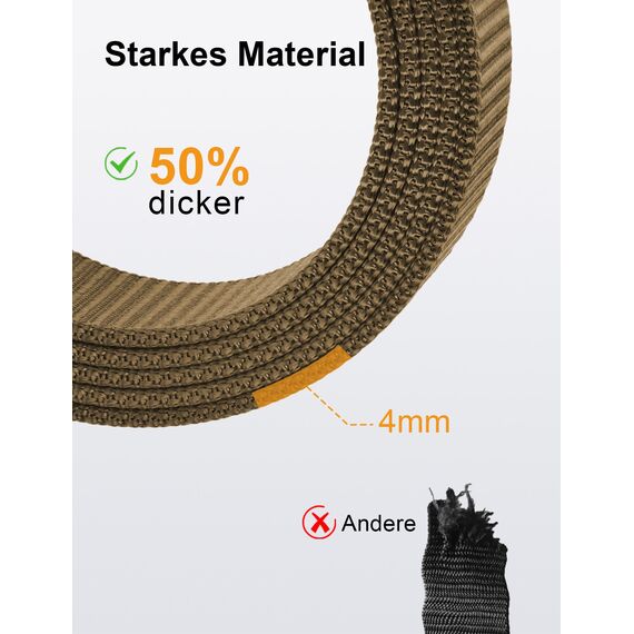 JUKMO Automatik Gürtel Herren, Nylon 3,8cm Ratsche Gürtel (Kojote, M-für Taille 91cm-105cm (Länge 125cm))