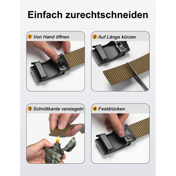 JUKMO Automatik Gürtel Herren, Nylon 3,8cm Ratsche Gürtel (Kojote, M-für Taille 91cm-105cm (Länge 125cm))