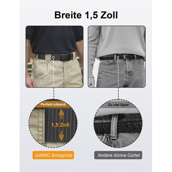 JUKMO Automatik Gürtel Herren, Nylon 3,8cm Ratsche Gürtel (Grau, XXL-für Taille 126cm-135cm (Länge 155cm))