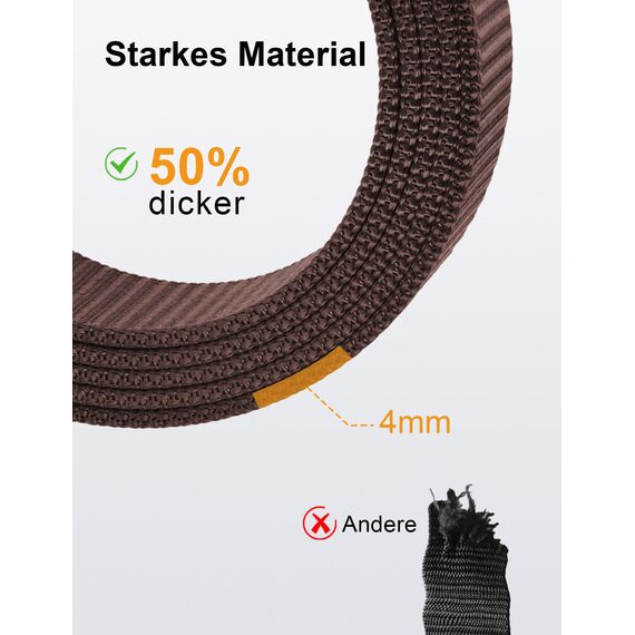 JUKMO Automatik Gürtel Herren, Nylon 3,8cm Ratsche Gürtel (Kaffee, S-für Taille 75cm-90cm (Länge 115cm))