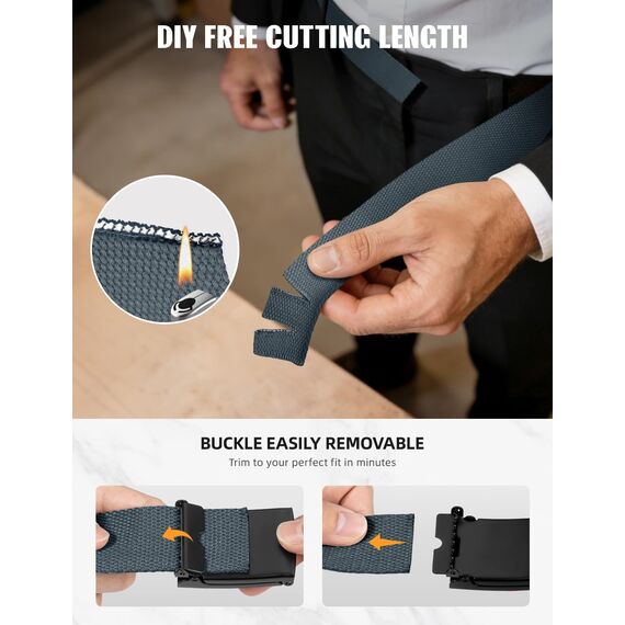 LXMY Gürtel Herren,Herren Gürtel Ohne Löcher,Stufenlos Verstellbar Canvas Stoff Gürtel Herren,Der Outdoor Business Arbeitsgürtel Passt überall Hin(Grau)