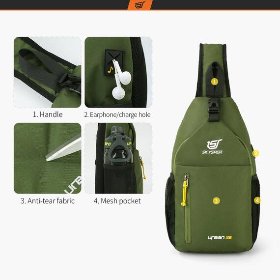 SKYSPER Schultertasche Brusttasche Leichte Sling Bag Klein Wasserfest Crossbody Umhängetasche zum Wandern Outdoor Sports Reise