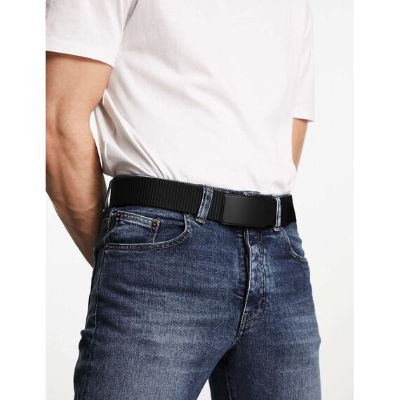 JUKMO Automatik Gürtel Herren, Nylon 3,8cm Ratsche Gürtel (Schwarz, M-für Taille 91cm-105cm (Länge 125cm))