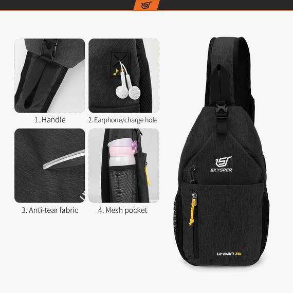 SKYSPER Schultertasche Brusttasche Leichte Sling Bag Klein Wasserfest Crossbody Umhängetasche zum Wandern Outdoor Sports Reise