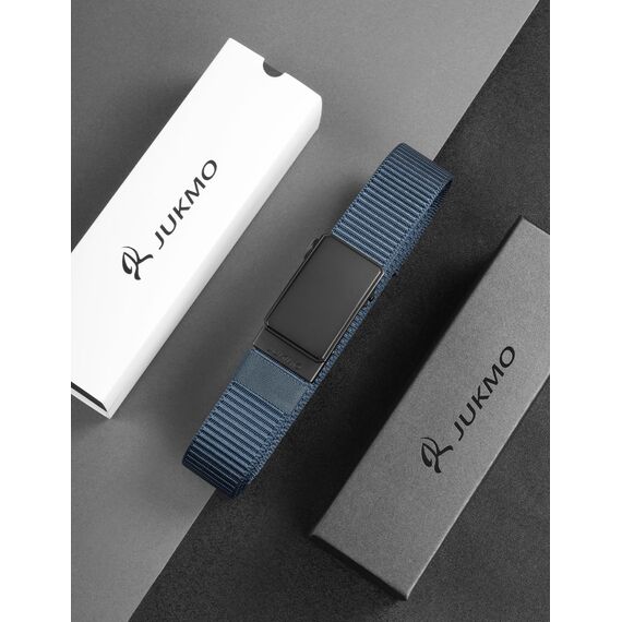 JUKMO Automatik Gürtel Herren, Nylon 3,8cm Ratsche Gürtel (Blau, M-für Taille 91cm-105cm (Länge 125cm))