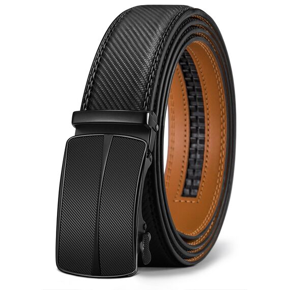 BULLIANT Gürtel Herren, Gürtel Ratsche Ledergürtel Automatikschließe für Herren Anzug Business Kleidung,Breit 35mm,Größe Angepasst(Schwarz-110cm/30-36" taille verstellbar)