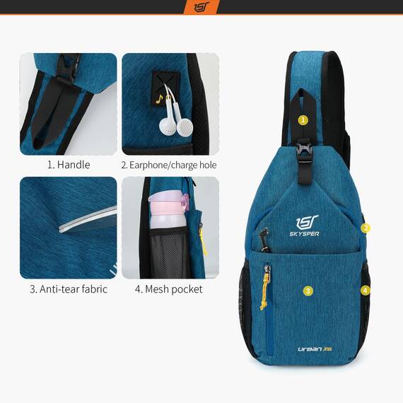SKYSPER Schultertasche Brusttasche Leichte Sling Bag Klein Wasserfest Crossbody Umhängetasche zum Wandern Outdoor Sports Reise