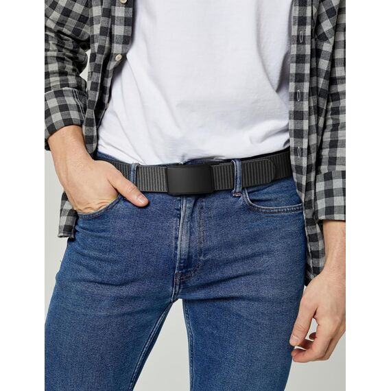 JUKMO Automatik Gürtel Herren, Nylon 3,8cm Ratsche Gürtel (Grau, XXXL-für Taille 136cm-145cm (Länge 165cm))