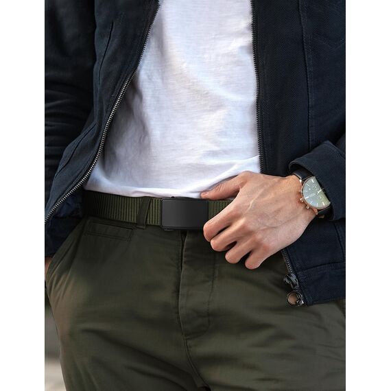 JUKMO Automatik Gürtel Herren, Nylon 3,8cm Ratsche Gürtel (Grün, L-für Taille 106cm-115cm (Länge 135cm))