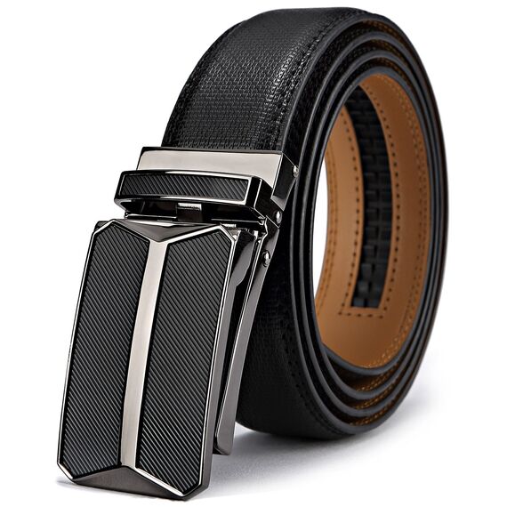 BULLIANT Gürtel Herren, Gürtel Ratsche Ledergürtel Automatikschließe für Herren Anzug Business Kleidung,Breit 35mm,Größe Angepasst(Schwarz-105cm/28-34" taille verstellbar)