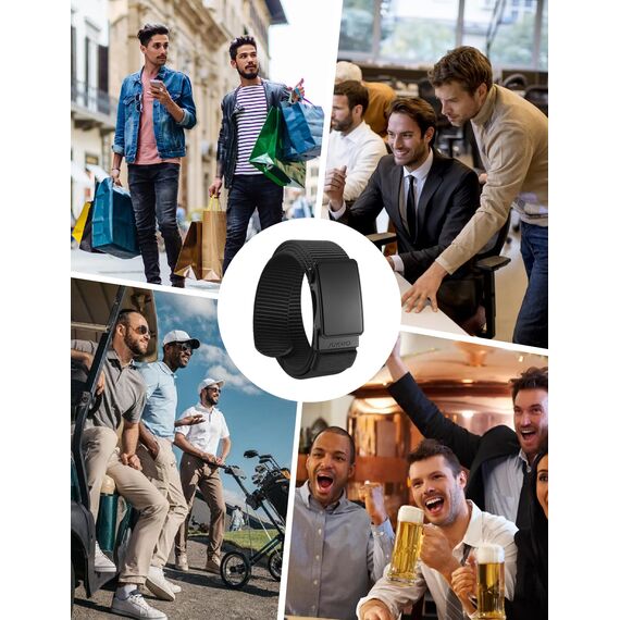 JUKMO Automatik Gürtel Herren, Nylon 3,8cm Ratsche Gürtel (Schwarz, M-für Taille 91cm-105cm (Länge 125cm))