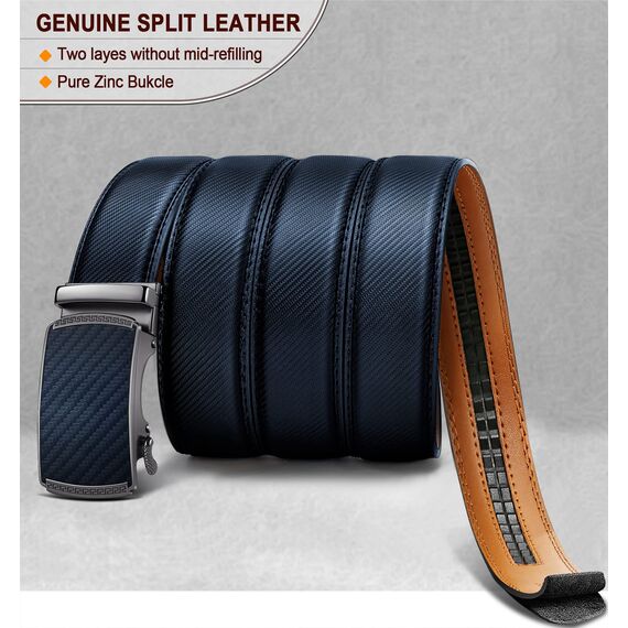 BULLIANT Gürtel Herren, Gürtel Ratsche Ledergürtel Automatikschließe für Herren Anzug Business Kleidung,Breit 35mm,Größe Angepasst(Antique Blue-105cm/28-34" taille verstellbar)