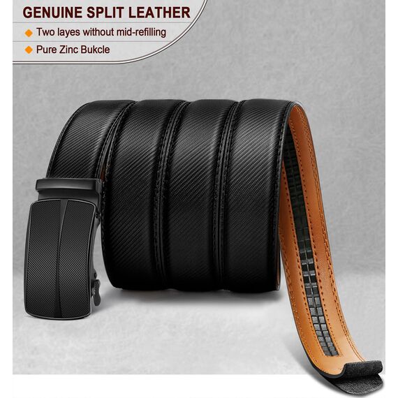 BULLIANT Gürtel Herren, Gürtel Ratsche Ledergürtel Automatikschließe für Herren Anzug Business Kleidung,Breit 35mm,Größe Angepasst(Schwarz-110cm/30-36" taille verstellbar)