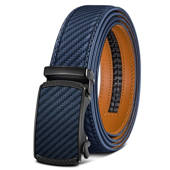 BULLIANT Gürtel Herren, Gürtel Ratsche Ledergürtel Automatikschließe für Herren Anzug Business Kleidung,Breit 35mm,Größe Angepasst(Navy Blau-105cm/28-34" taille verstellbar)