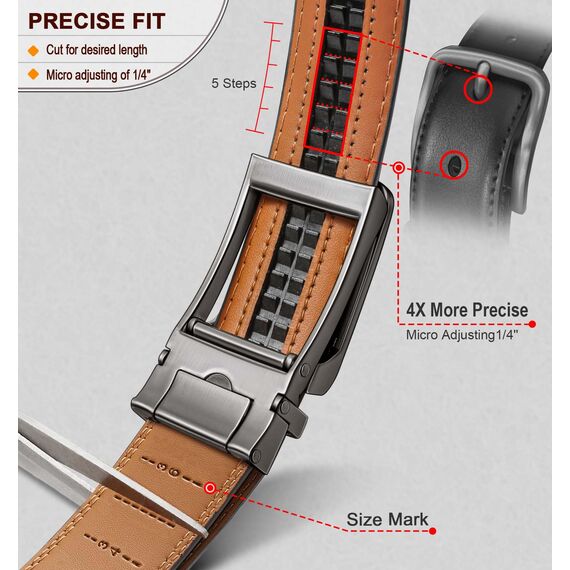 BULLIANT Gürtel Herren, Gürtel Ratsche Ledergürtel Automatikschließe für Herren Anzug Business Kleidung,Breit 35mm,Größe Angepasst(Schwarz-105cm/28-34" taille verstellbar)