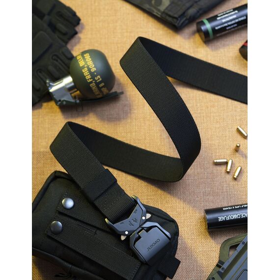 JUKMO Taktischer Gürtel, Militär Wandern 3,8cm Arbeit Gürtel mit Schwere Schnellverschluss Schnalle (Schwarz, 125cm)