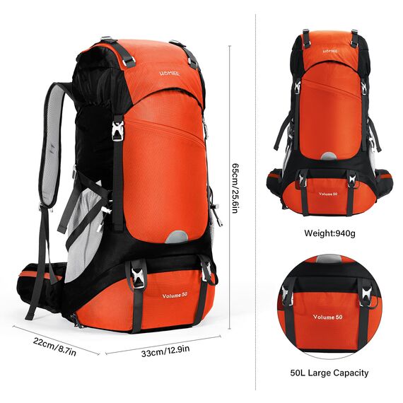 HOMIEE 50-Liter-Wanderrucksack, wasserdichter Reiserucksack für Camping mit Regenschutz, leichter Rucksack für Backpacking