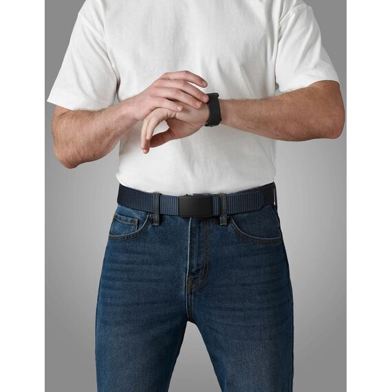 JUKMO Automatik Gürtel Herren, Nylon 3,8cm Ratsche Gürtel (Blau, L-für Taille 106cm-115cm (Länge 135cm))