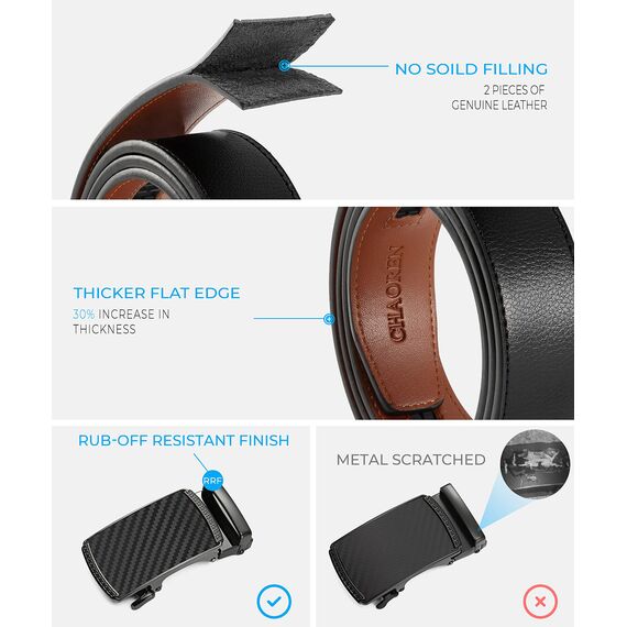 CHAOREN Gürtel Herren, Automatik Ledergürtel Herren Ratsche für Business Anzug, 35mm Gürtel ohne Löcher, Größe Angepasst