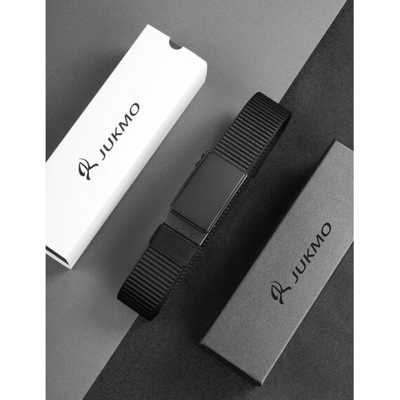 JUKMO Automatik Gürtel Herren, Nylon 3,8cm Ratsche Gürtel (Schwarz, M-für Taille 91cm-105cm (Länge 125cm))