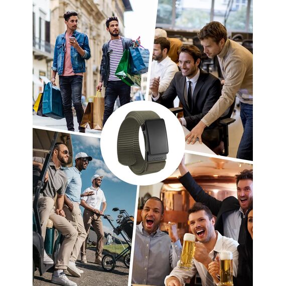 JUKMO Automatik Gürtel Herren, Nylon 3,8cm Ratsche Gürtel (Grün, S-für Taille 75cm-90cm (Länge 115cm))