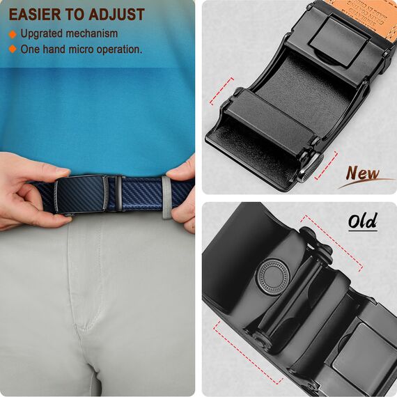 BULLIANT Gürtel Herren, Gürtel Ratsche Ledergürtel Automatikschließe für Herren Anzug Business Kleidung,Breit 35mm,Größe Angepasst(Navy Blau-110cm/30-36" taille verstellbar)