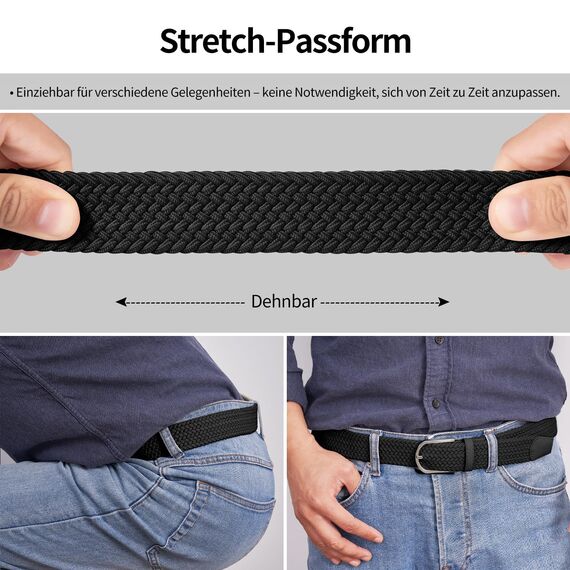 TANGCHAO Stoffgürtel Stretchgürtel Elastik Flechtgürtel Geflochtener und Elastischer Dehnbarer Gürtel für Damen und Herren Breite 3.3cm HEI-110cm