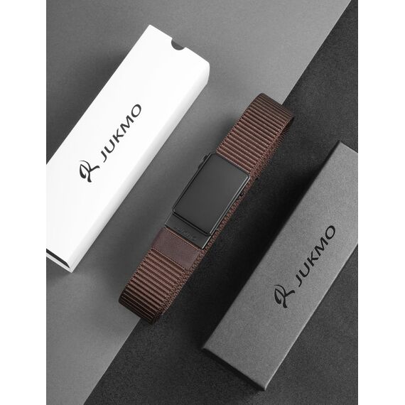 JUKMO Automatik Gürtel Herren, Nylon 3,8cm Ratsche Gürtel (Kaffee, M-für Taille 91cm-105cm (Länge 125cm))